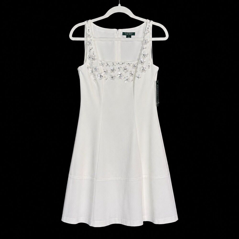 Lauren Ralph Lauren White Floral Rosette Sleeveless Autumn Fall Wedding Dress 8 - Picture 2 of 10
